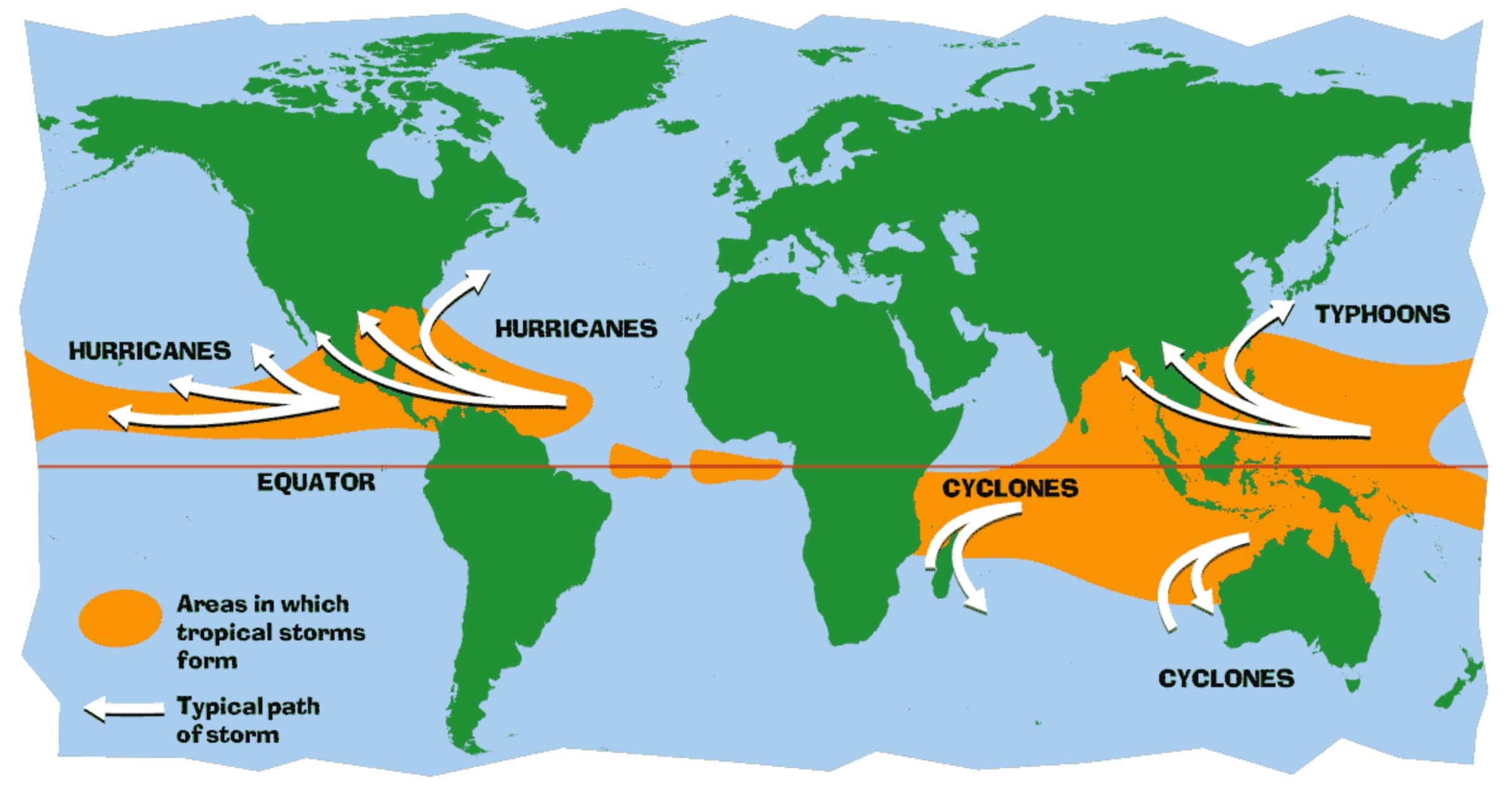 Cyclones, typhoons and hurricanes